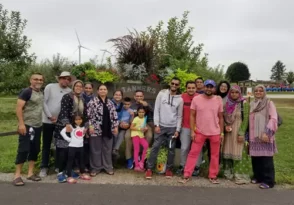 A group poses at Tanners Orchard. If you're asking 